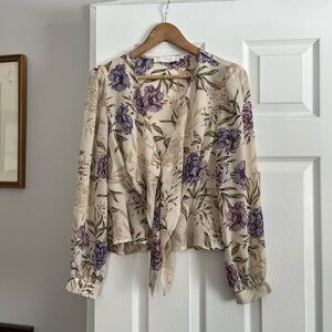 Astr Cream and Purple Floral Blouse